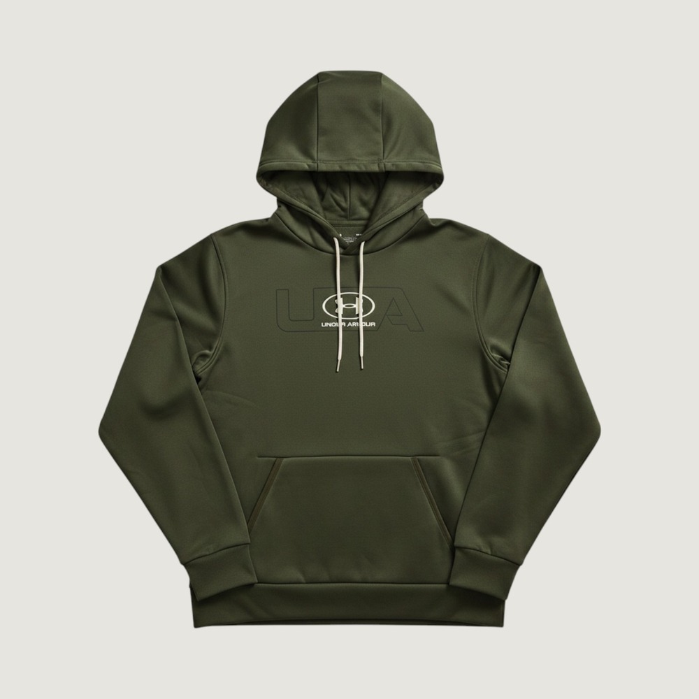Under Armour Mens UA Logo Fleece Hoodie Olive Green Medium Sweatshirt Pullover